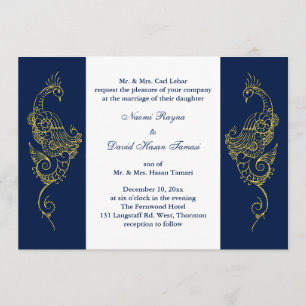 Elegant Mehndi Peacock Wedding Invite Navy & White