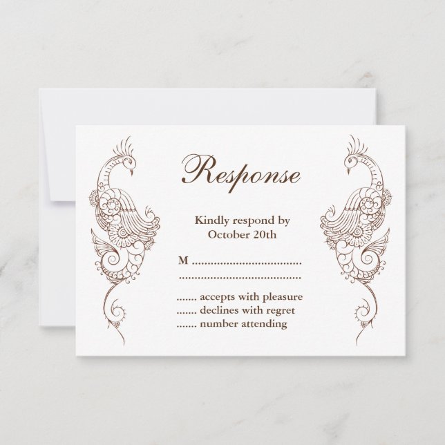 Elegant Mehndi Peacock Wedding RSVP (Front)