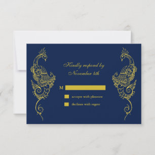Elegant Mehndi Peacock Wedding RSVP - navy Card