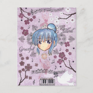 Elegant/Melancholy Ume-Chibi w/ collage background Postcard