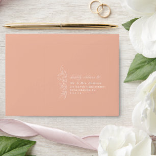 Elegant Melon Pink Minimal Boho Leaf Wedding Envelope