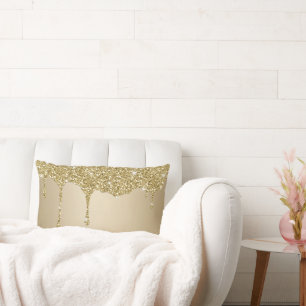Elegant Melting Gold Glittery Glam Lumbar Cushion