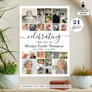 Elegant Memorial 24 Photo Celebrating Life Poster