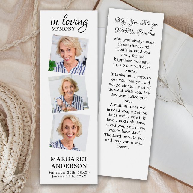 Elegant Memorial 3 Photo Funeral Poem Bookmark (Creator Uploaded)