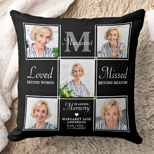 Elegant Memorial 5 Photo Collage Remembrance Cushion