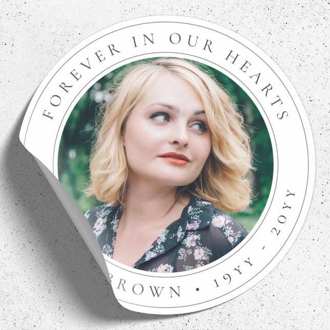 Elegant Memorial Chic Funeral Photo Tribute Classic Round Sticker (Creator Uploaded)