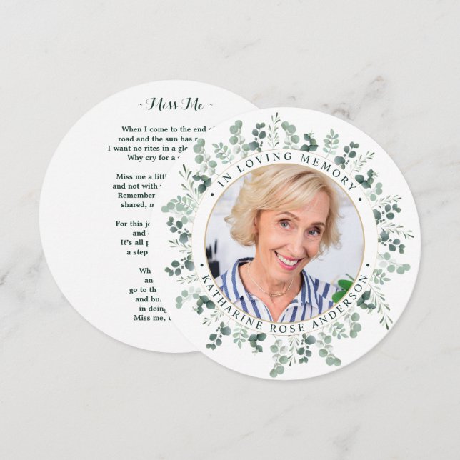 Elegant Memorial Eucalyptus Funeral Prayer Card  (Front/Back)