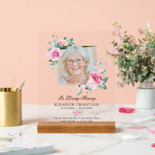 Elegant Memorial Floral Photo Funeral Memorial Acrylic Sign