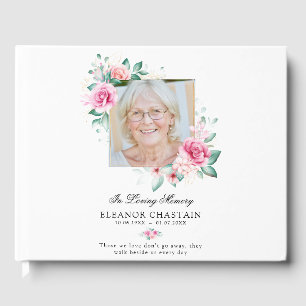 Elegant Memorial Floral Photo Funeral Memorial Guest Book