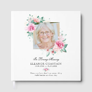 Elegant Memorial Floral Photo Funeral Memorial Guest Book