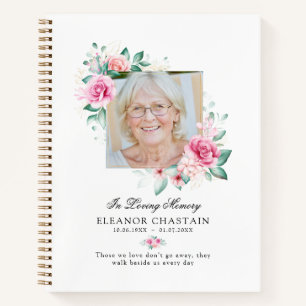 Elegant Memorial Floral Photo Funeral Memorial Notebook