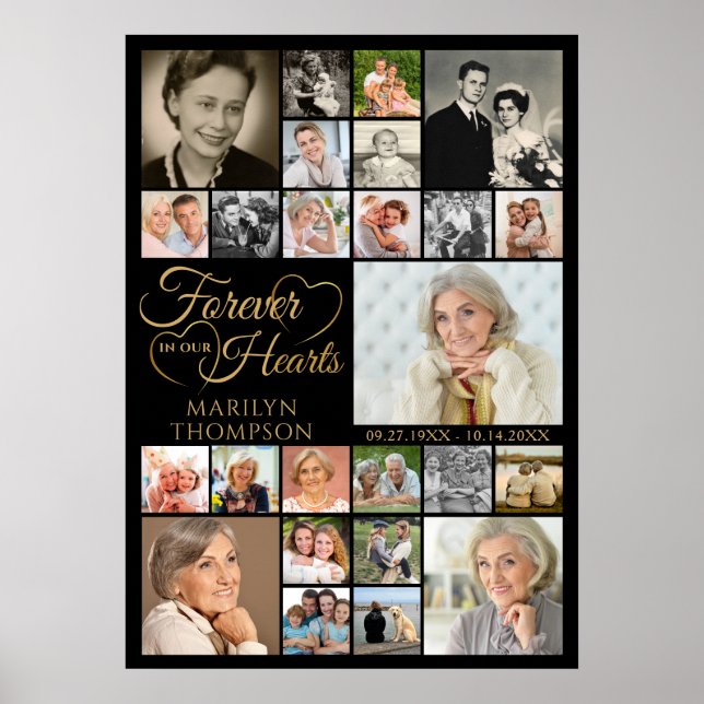 Elegant Memorial Forever in our Hearts 25 Photo Poster (Front)