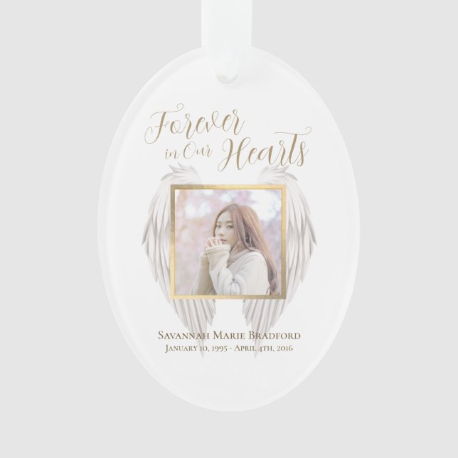 Elegant Memorial Forever in Our Hearts Photo Ornament (Front)