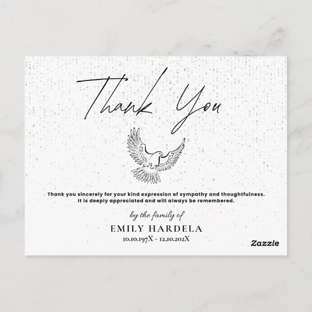 Elegant Memorial Funeral Thank You Card (Back)