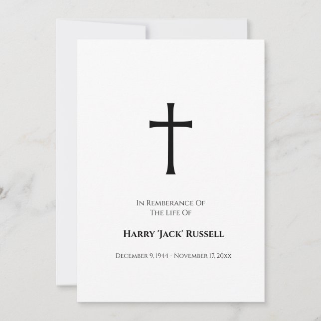 Elegant memorial photo card with simple cross (Front)