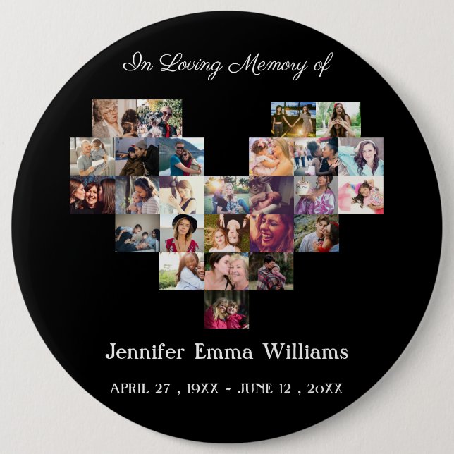 Elegant Memorial Photo collage Funeral Sympathy   6 Cm Round Badge (Front)