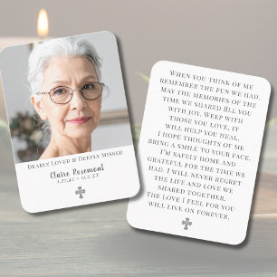 Elegant Memorial Photo Cross Prayer Card