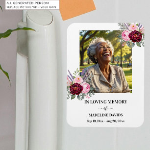 Elegant Memorial Photo Floral Magnet