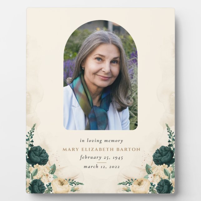 Elegant Memorial Photo Floral  Plaque (Front)