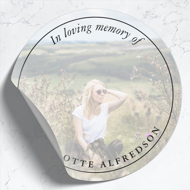 Elegant Memorial Photo In Loving Memory Funeral Classic Round Sticker (Creator Uploaded)