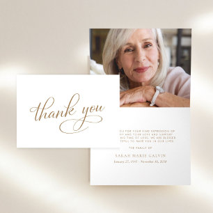 Elegant Memorial Photo White Gold Thank You Card