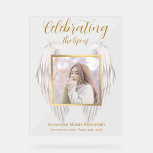 Elegant Memorial Service Wings Photo Acrylic Sign