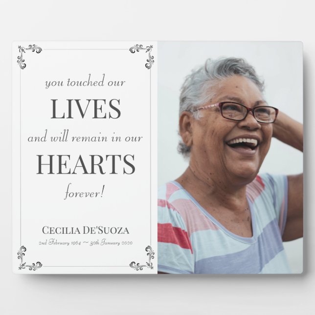 Elegant Memorial White Remembrance Custom Photo  Plaque (Front)