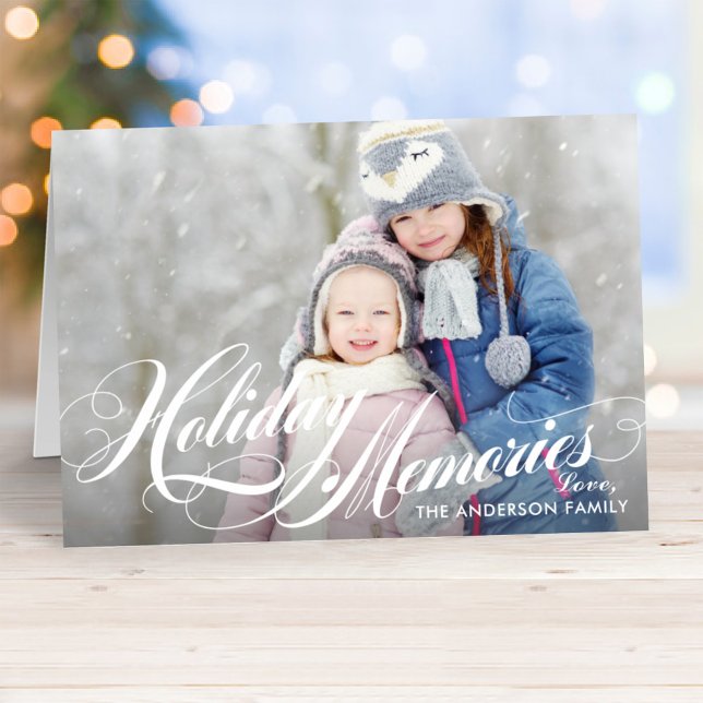 Elegant Memories Calligraphy Script Photo Holiday Card (Creator Uploaded)