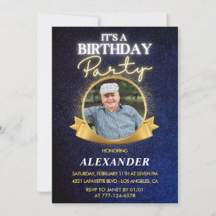 Elegant Men Navy Photo 86th birthday Invitation