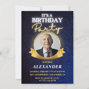 Elegant Men Navy Photo 94th birthday Invitation