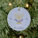 Elegant Menorah Happy Hanukkah Year Chrismukkah    Ceramic Tree Decoration<br><div class="desc">Decorate your Christmas tree with this cool,  Hanukkah theme ornament! Easily change the text by clicking on the "personalise this template" option.</div>