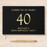 Elegant Mens 40th Birthday Party Guest Book<br><div class="desc">Elevate his 40th birthday party with this elegant black guestbook featuring genuine gold foil,  "Cheers to 40 Years" and his name in modern lettering,  Personalise your title on the spine and change the foil colour to silver or rose gold if desired.</div>