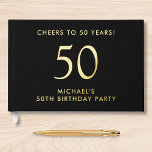 Elegant Mens 50th Birthday Party Guest Book<br><div class="desc">Elevate his 50th birthday party with this elegant black guestbook featuring genuine gold foil,  "Cheers to 50 Years" and his name in modern lettering,  Personalise the title on the spine and change the foil colour to silver or rose gold if desired.</div>