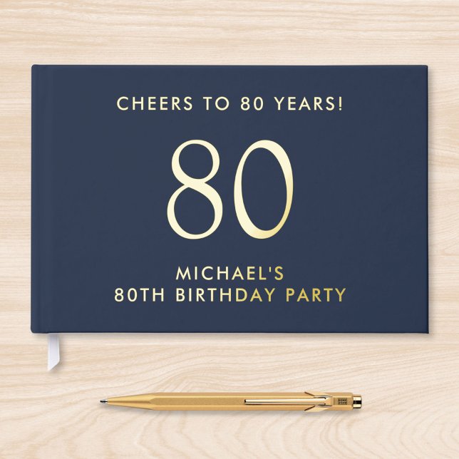 Elegant Mens 80th Birthday Party Blue Guest Book (Creator Uploaded)