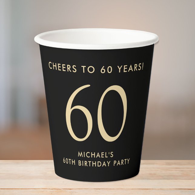 Elegant Mens Black Gold 60th Birthday Party Paper Cups (Creator Uploaded)