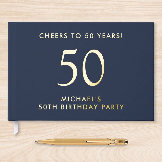 Elegant Mens Blue 50th Birthday Party Guest Book (Creator Uploaded)