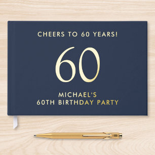 Elegant Mens Blue 60th Birthday Party Guest Book