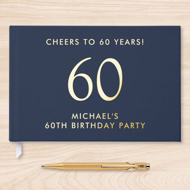 Elegant Mens Blue 60th Birthday Party Guest Book (Creator Uploaded)