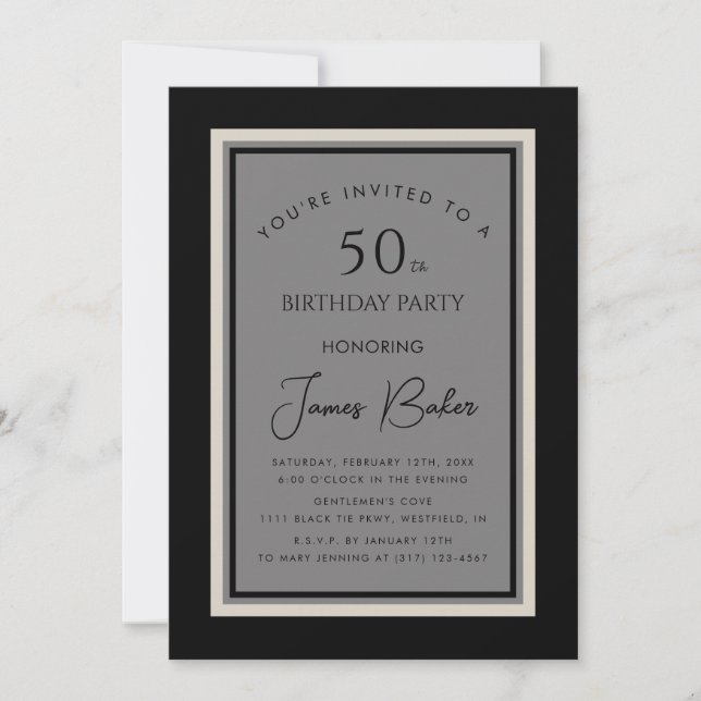 Elegant Men's Fiftieth Birthday Party Invitation (Front)