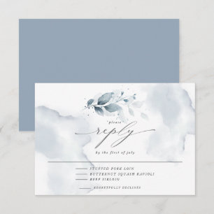 Elegant Menu RSVP Watercolor Foliage Dusty Blue 