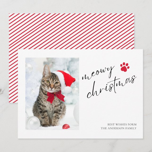 Elegant Meowy Christmas Cat Photo Christmas  Holiday Card (Front/Back)