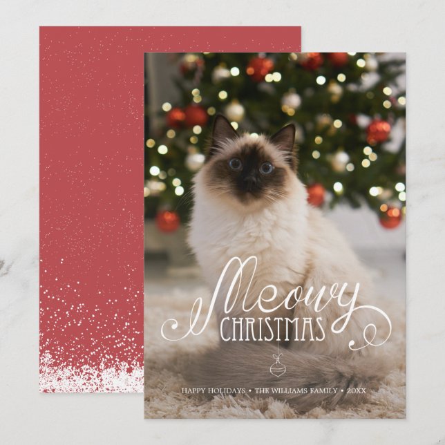 Elegant Meowy Christmas Photo Cat Pet Holiday Card (Front/Back)