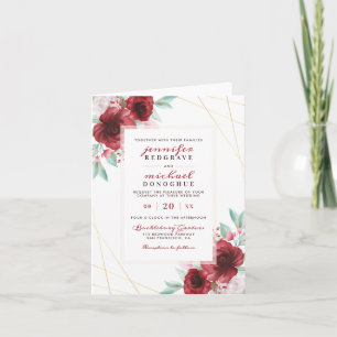 Elegant Merlot Glamorous Blooms Geometric Wedding Invitation