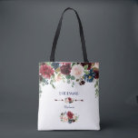 Elegant Merlot Navy Blue Floral Bridesmaid Tote Bag<br><div class="desc">Elegant card design featuring gorgeous watercolour merlot & navy blue flowers bouquets, floral divider, beautiful handwriting script and special fonts. It could be a great choice for any season wedding, especially, for fall weddings and winter. Use Customise tool to add your info, make changes. For matching items, please, visit my...</div>