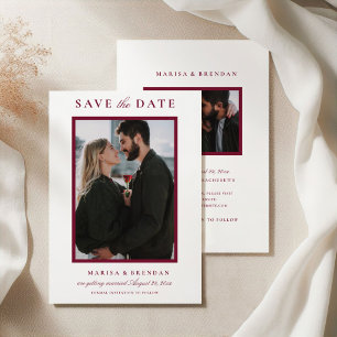 Elegant Merlot Red Two Sided Photo Wedding Save The Date