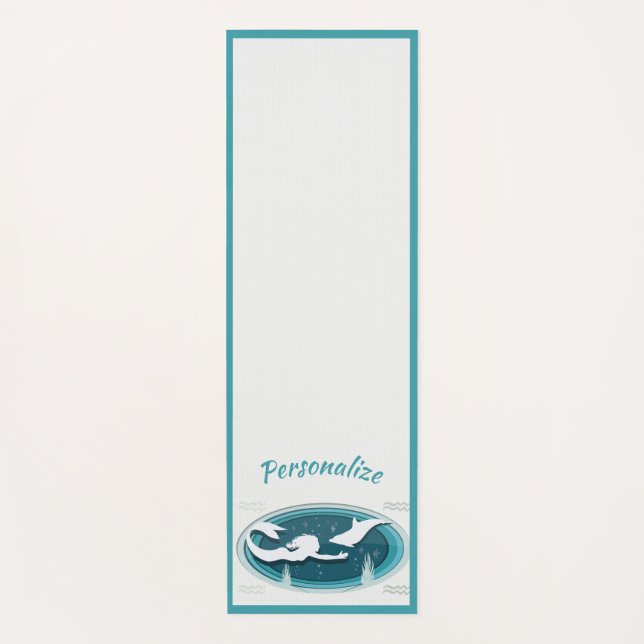Elegant Mermaid Dolphin Blue Grey Zen Yoga Namaste Mat (Front)