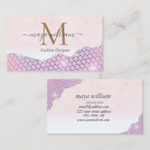 Elegant Mermaid Edges Pink Glitter Agate Calling Card