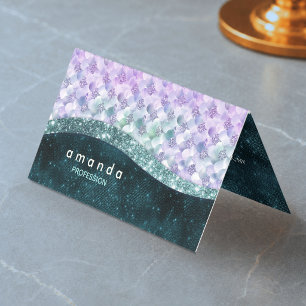 elegant mermaid iridescent faux glitter monogram business card