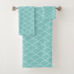 Elegant Mermaid Pattern on Light Teal Bath Towel Set