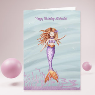 Elegant Mermaid Personalised Name Birthday Card
